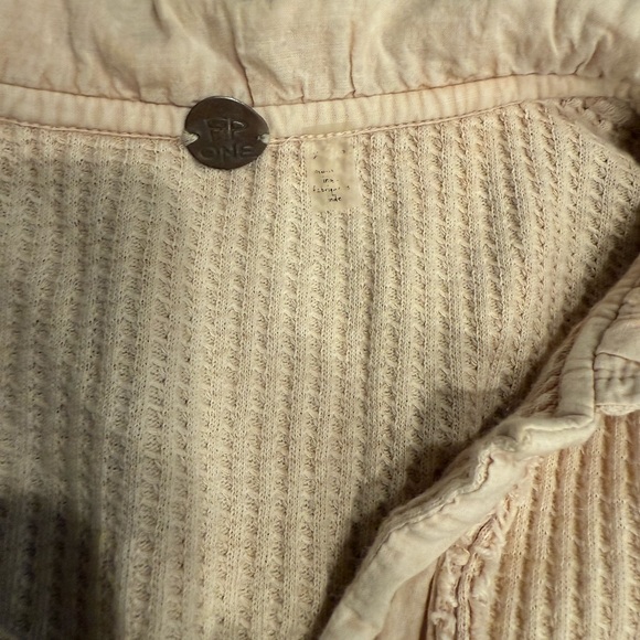 Free People One Scout Jacket Shacket Waffle Thermal Knit Slouchy Nude Sand - Picture 9 of 16